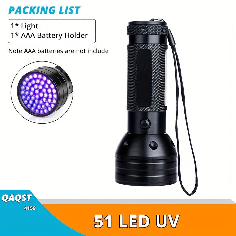 UV Blacklight Flashlight UV395nm Ultraviolet LED with Metal Body, Battery Powered, 21/51/100 LEDs