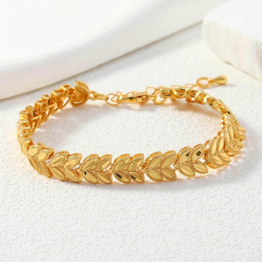 Gold Plated Tribal Design Copper Wheat Sheaf Open Cuff Bracelet for Women
