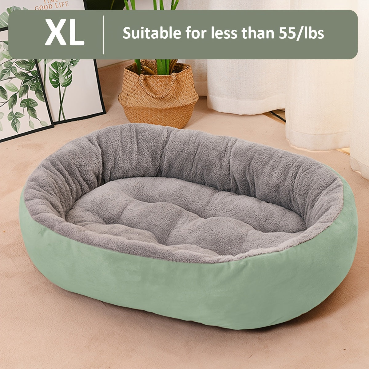 Oval Pet Bed for Small to Medium Dogs Plush Polypropylene Non-Assembled
