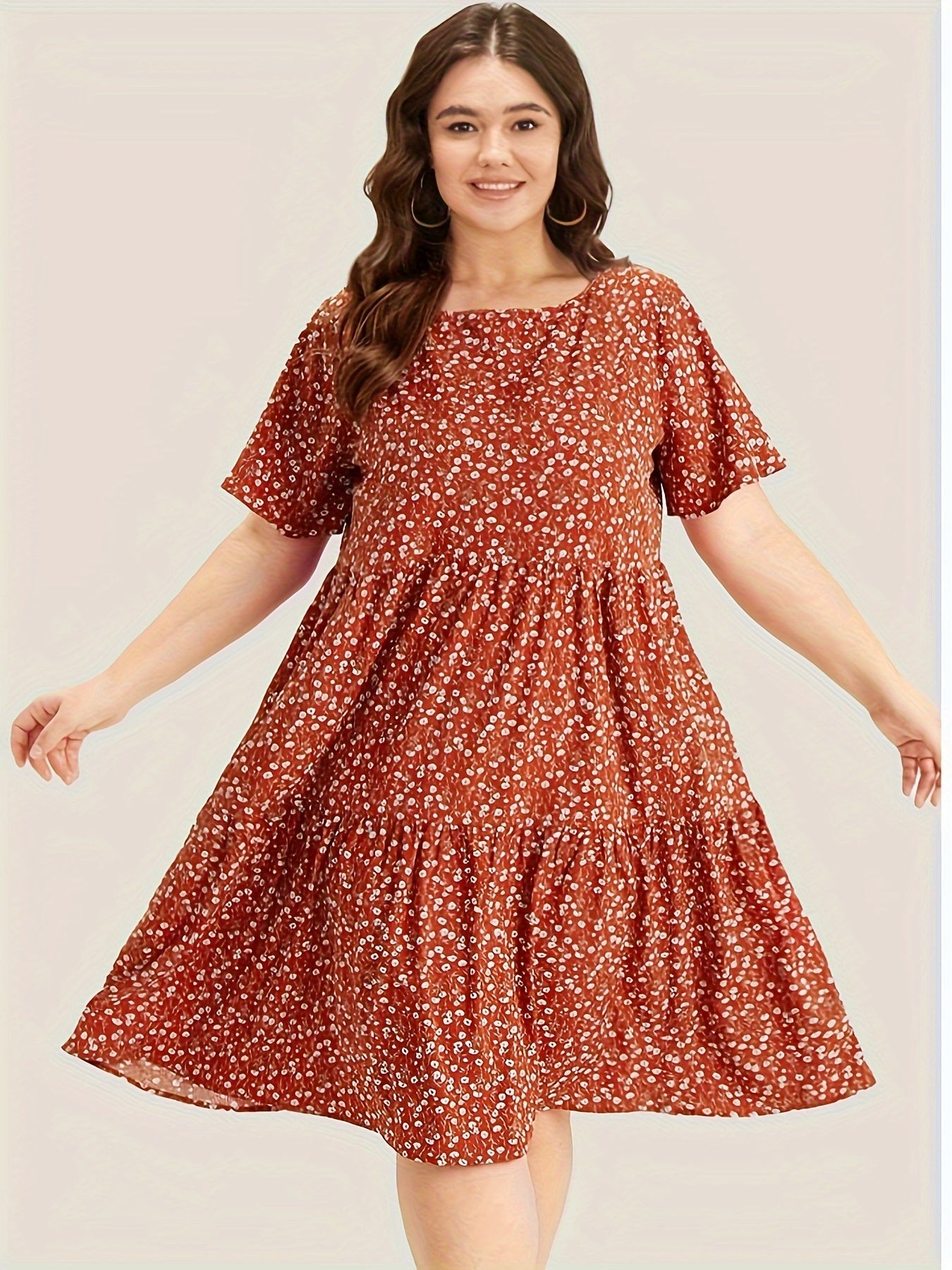 Vestido midi floral de talla grande con bolsillos para vacaciones de verano, de poliéster ligero