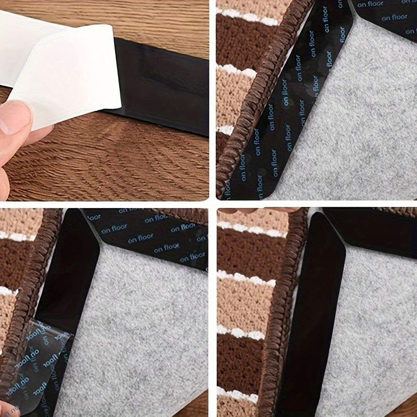 Set of 4 Non-Slip Rug Grip Tape and Pads Waterproof Reusable ABS Material
