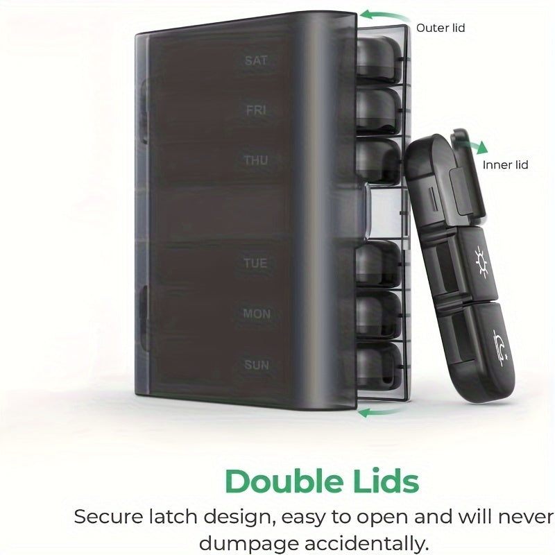 Unisex Plastic 7 Day Pill Organizer 14 Compartments Easy Push Button Rainbow