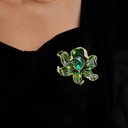 Green Oil Drop Crystal Multi-Layer Flower Brooch for Sweaters Shirts Clothing
