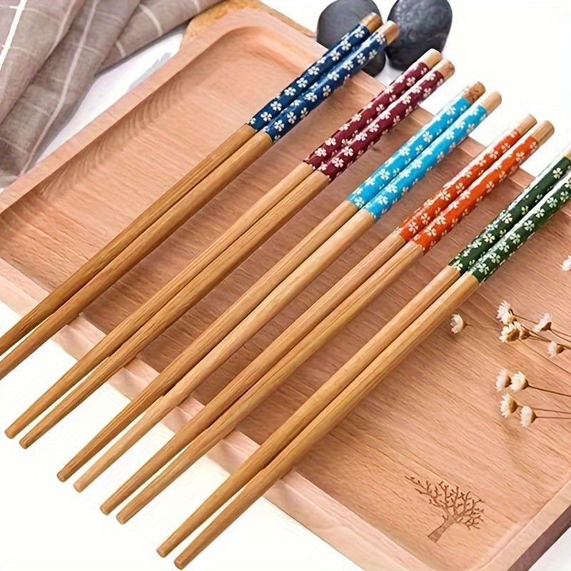 5 Pairs of Premium Bamboo Chopsticks Non-Slip Heat-Resistant Dishwasher Safe Kitchen Utensils