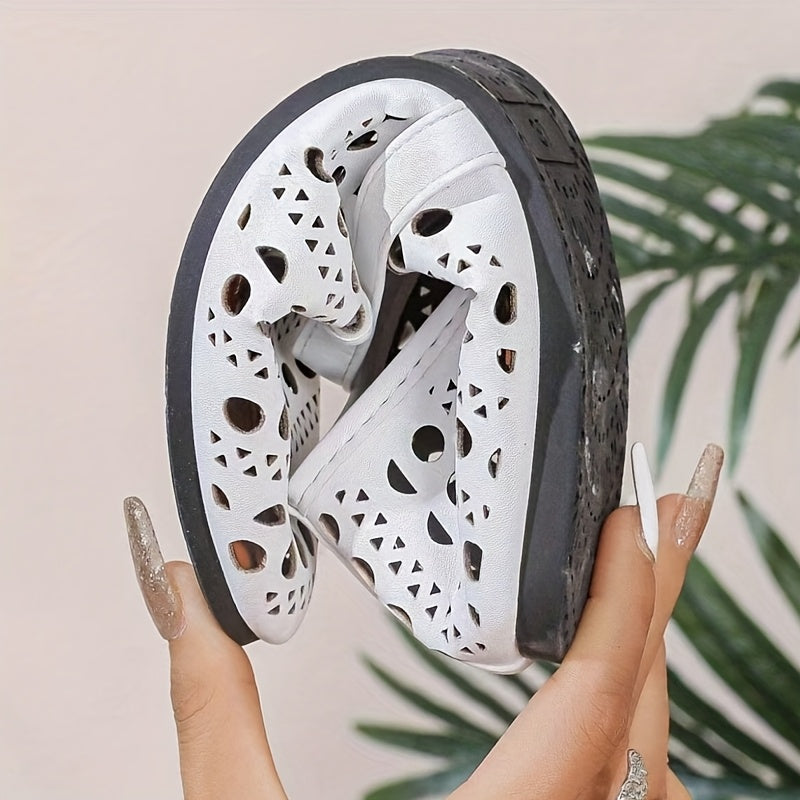 Women Breathable White Mary Jane Flats with Buckle Non-Slip Sole