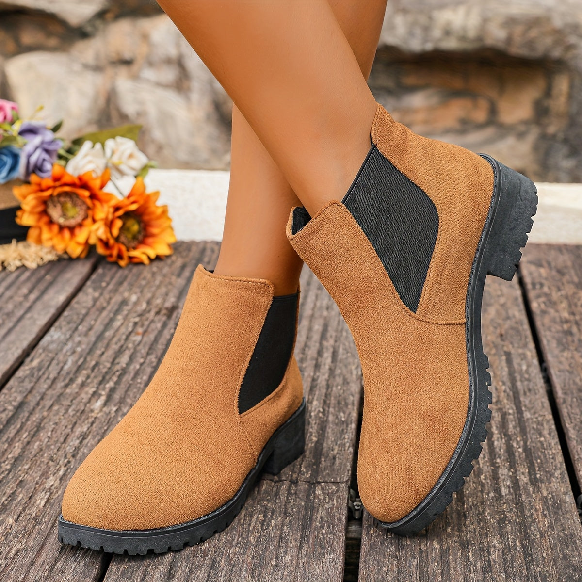 Women's Ankle Boots Leather Mid-Heel Casual Dress Shoes Black Blue Green Brown