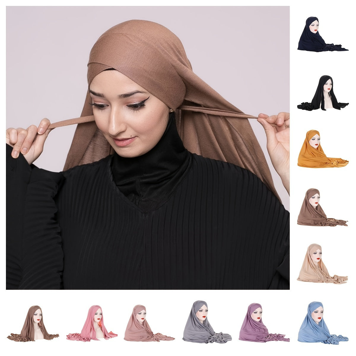 Solid Color Hijab Scarf for Women Lightweight Stretchy Head Wrap Sun Protection