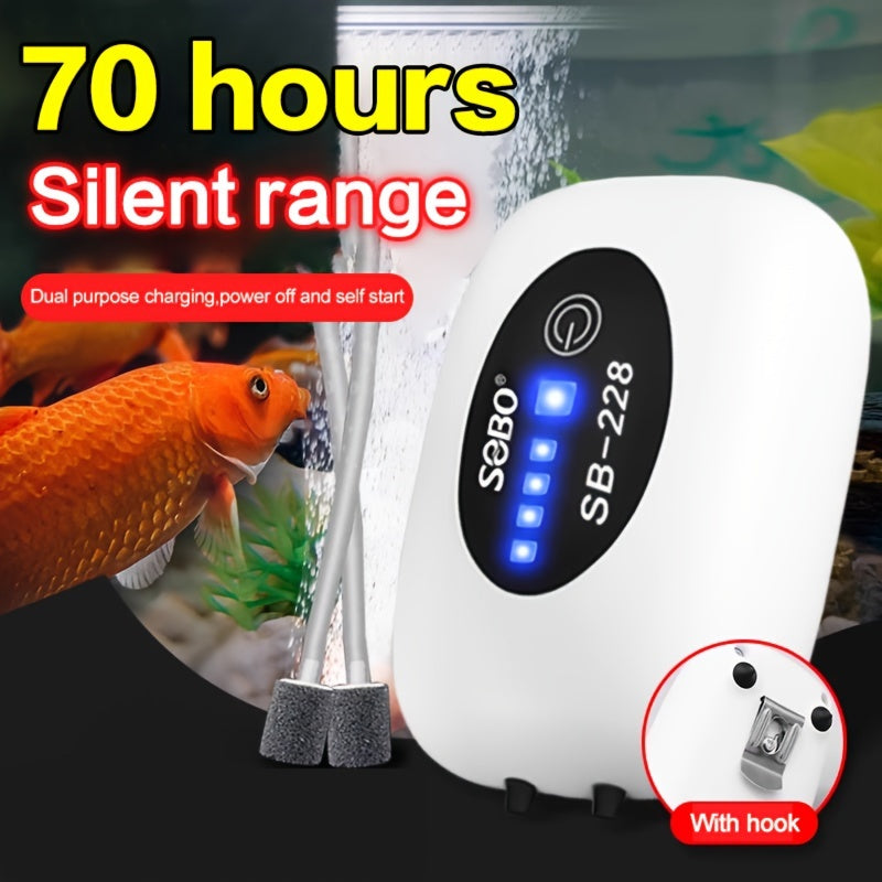 Portable Aquarium Air Pump with Rechargeable 2600mAh Battery Silent Mode for Fish Tanks and Outdoor Aquariums