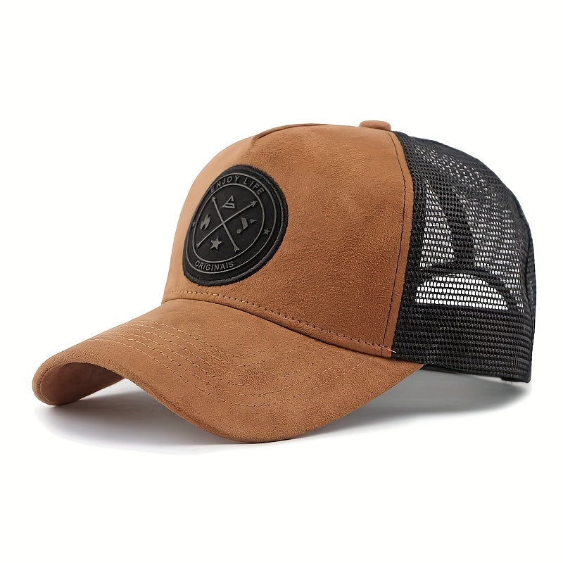 Men's Adjustable Baseball Cap Lightweight Polyester Two-Tone Mesh Logo Casual Street Style