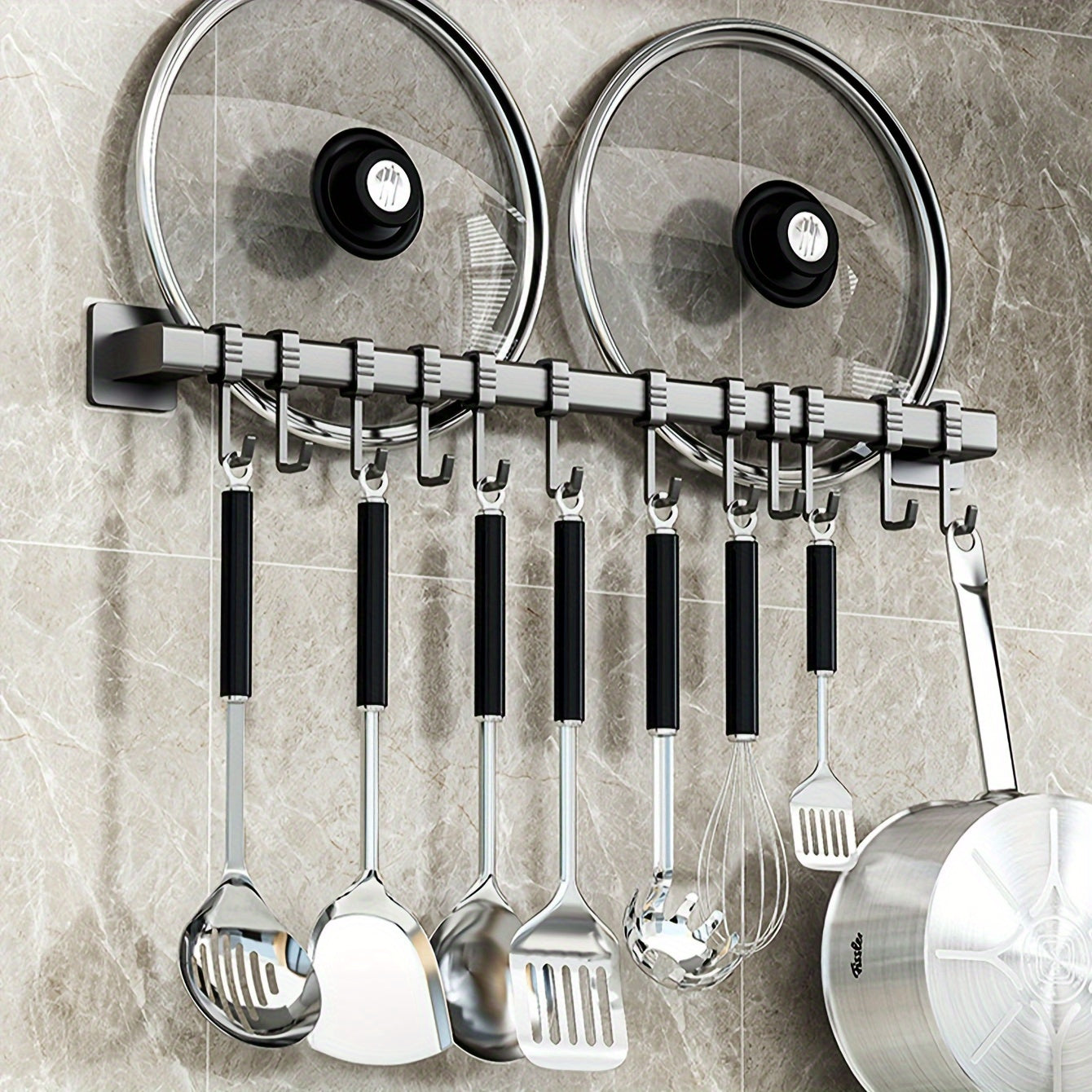 Wall-Mounted Kitchen Organizer with Spatula Hook for Utensils and Bathroom Essentials