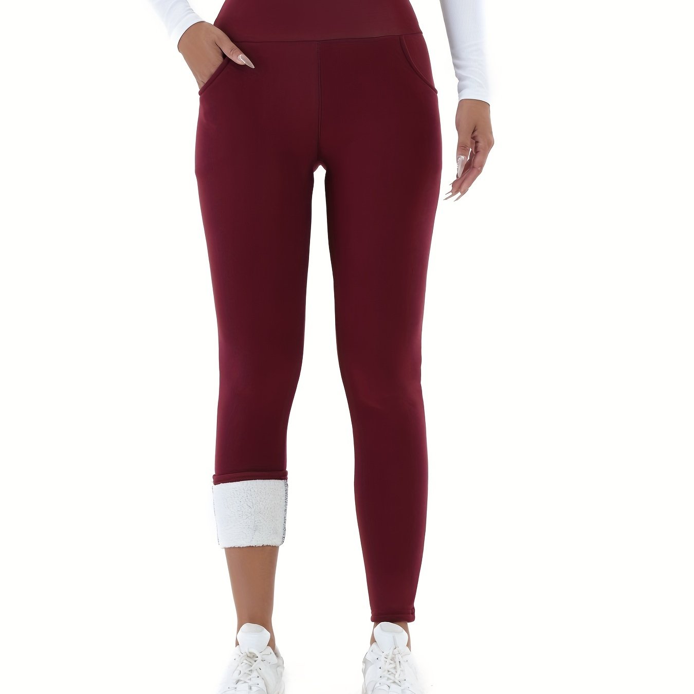 Women's High-Waist Plush Lined Leggings with Pockets for Yoga and Workout