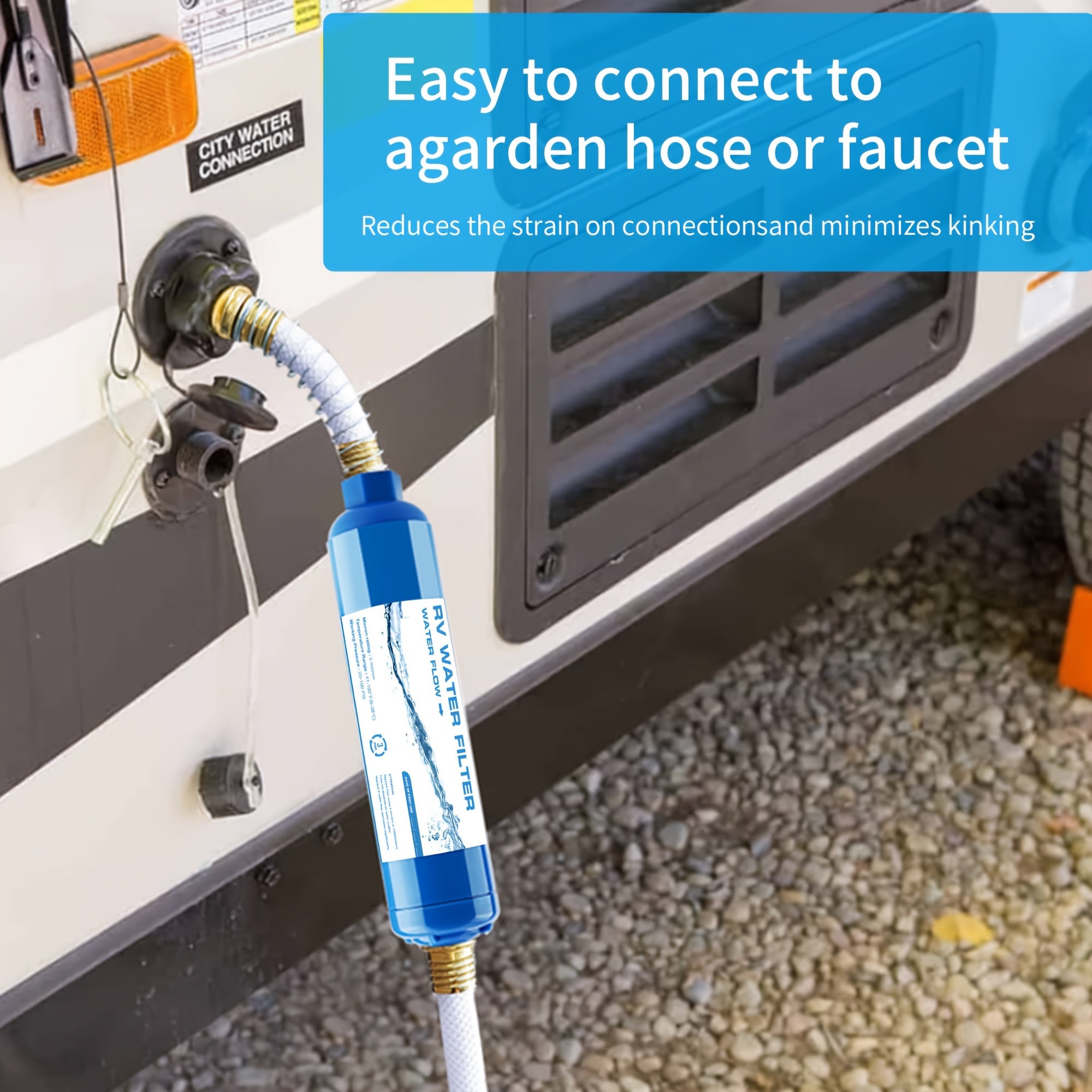 RV Inline Water Filter with Hose Protector for Garden and Camper