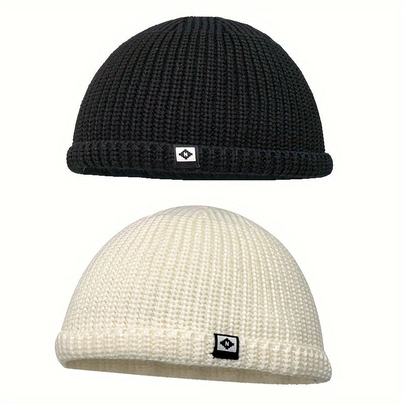 Bir parcha asosiy baliqchi beanie, jinsiga qarab bo'lmagan mustahkam rangli to'qilgan shlyapa, zamonaviy sovuqdan himoya qiluvchi bosh shlyapa, ayollar va erkaklar uchun ribbed beanie