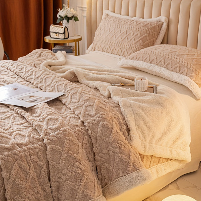 Jacquard Knit Polyester Bed Blanket with Geometric Pattern Thick Fleece Throw for All-Season Sofa Bed Cover