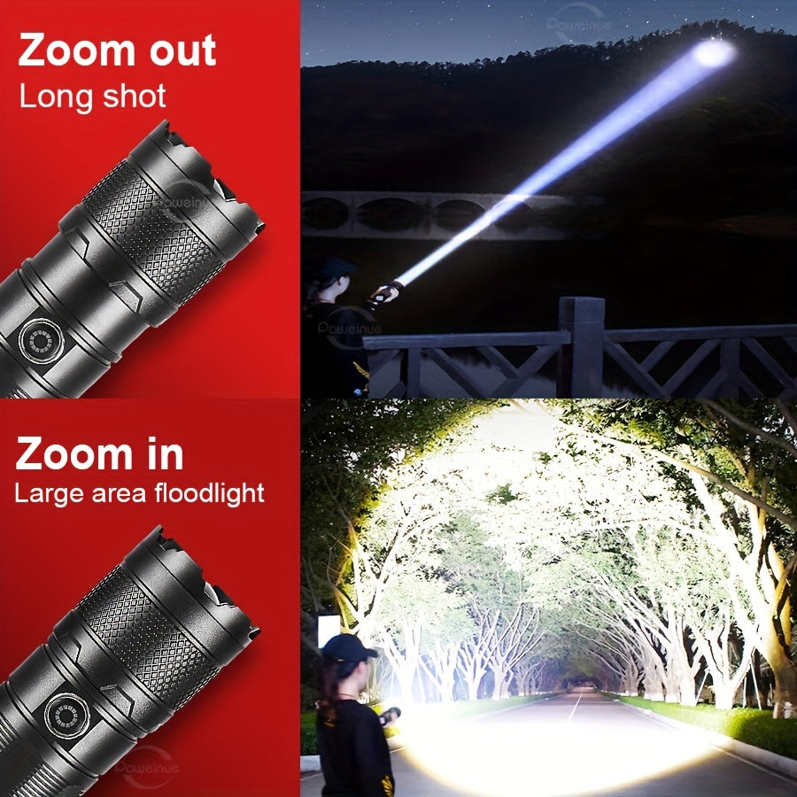 30W Rechargeable LED Handheld Flashlight with 5 Modes SOS Function and 2600mAh Battery