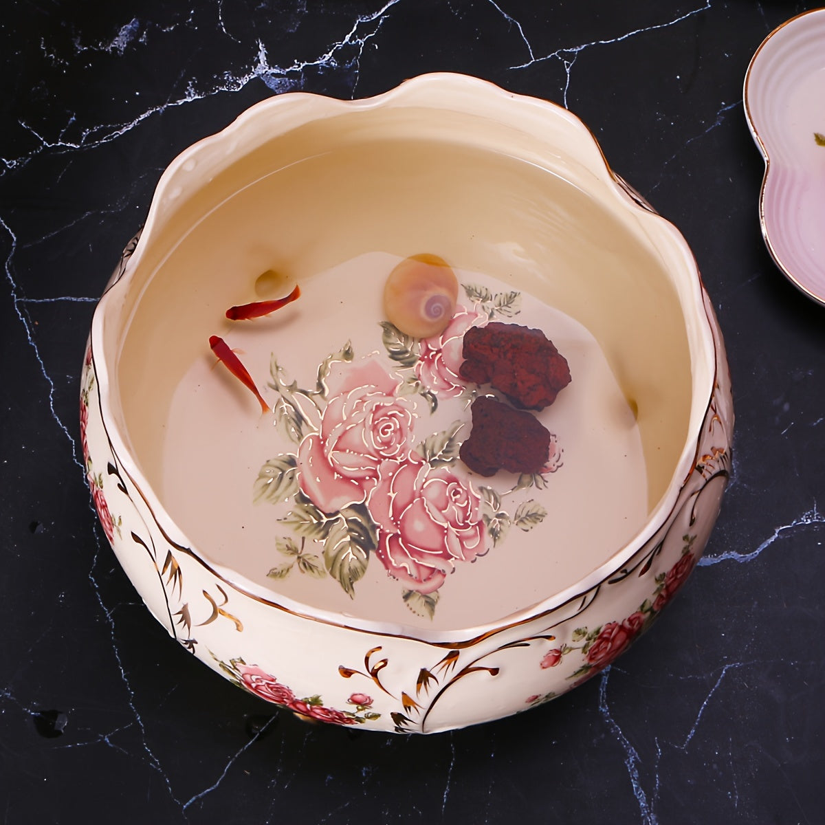 Слоновая кость белая керамическая ведро с розовым дизайном 2800 мл с золотой каймой для домашнего и офисного декора