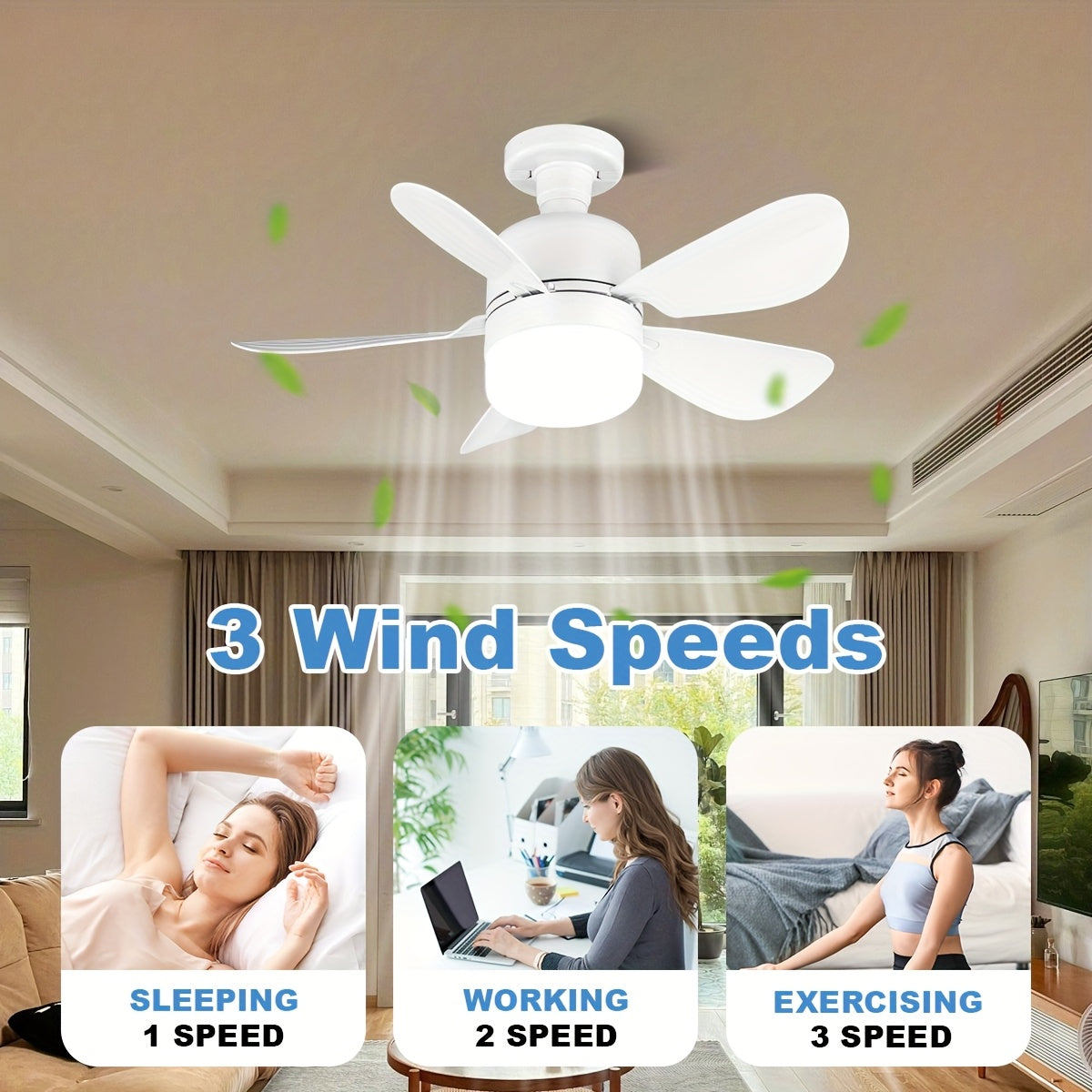 White Ceiling Fan with Light and Remote Dimmable LED 3-Speed Indoor Plastic