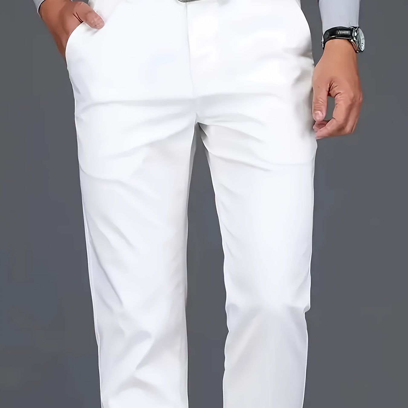 Pantalones de vestir ajustados burdeos para hombre, 100% poliéster, ropa formal para todas las estaciones