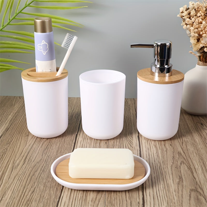 4-Piece Bathroom Toiletries Set with 350ml Bamboo Covers