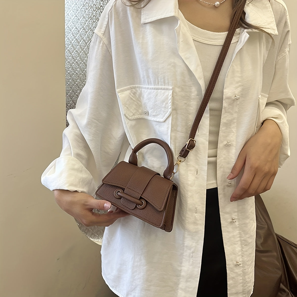 Girls Mini Crossbody Bag PU Lightweight Adjustable Strap Top Handle for Daily Outings