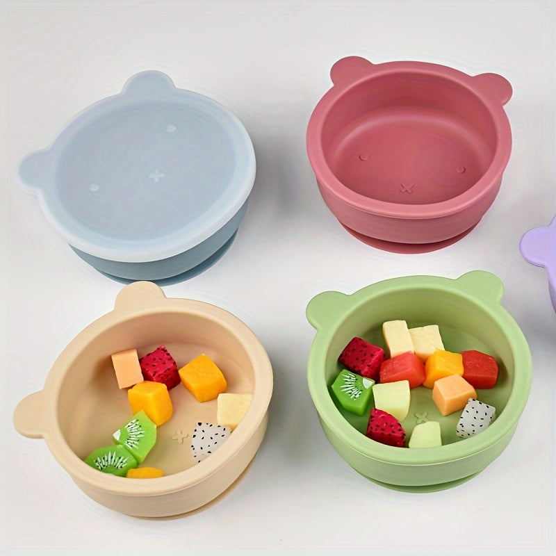 Kids' Silicone Feeding Bowl Set with Lid and Suction Base for Independent Eating