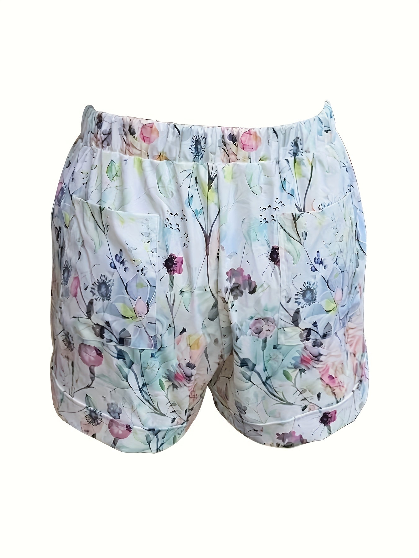 Women's Floral Print Casual Shorts Polyester Knit Drawstring Waist