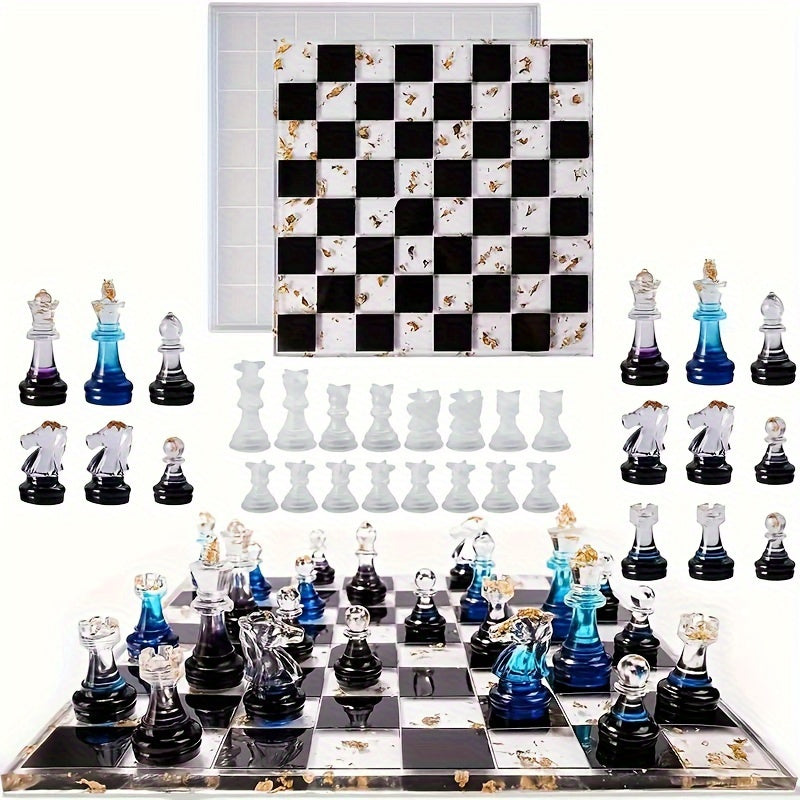 Resin Chess Set Kit with Epoxy Silicone Molds for DIY Chess Board Craft