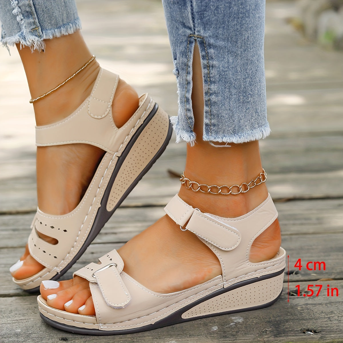 Women's Solid Color Wedge Sandals Open Toe Platform Ankle Strap
