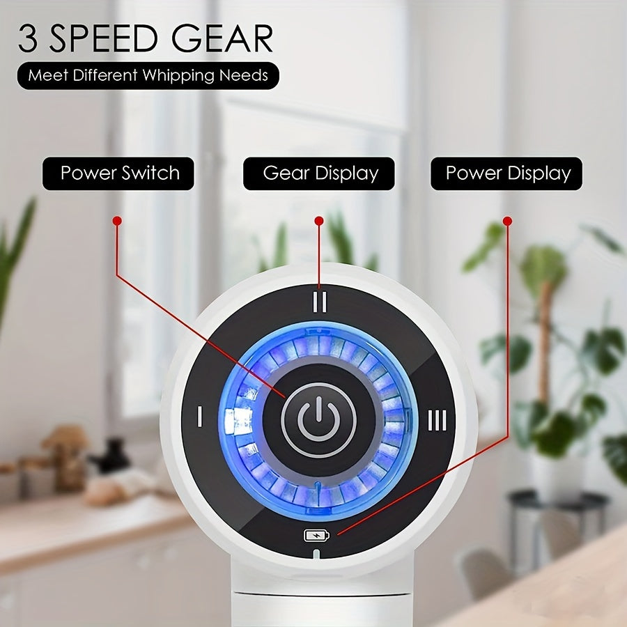 Cordless Hand Mixer with USB Rechargeable Battery 3-Speed Electric Whisk Stainless Steel Beaters for Baking White