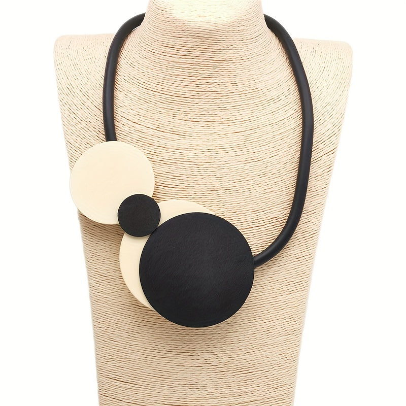 Wooden Pendant Necklace with Vintage Rubber Chain for Casual, Gothic, Bohemian Styles