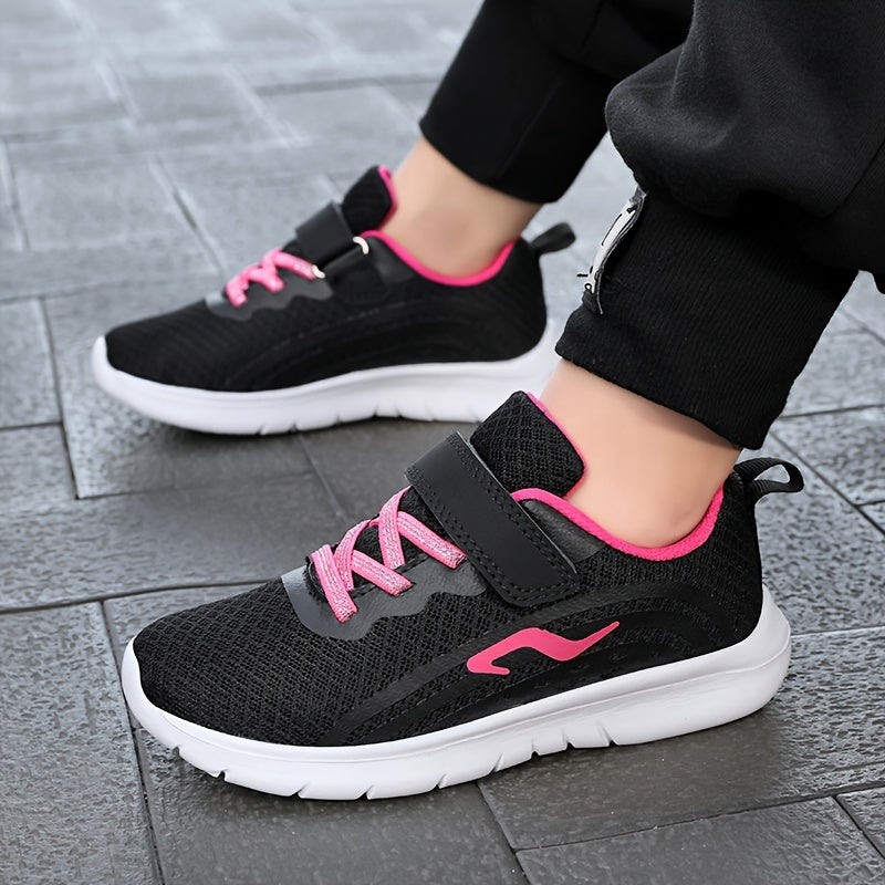 Girls Breathable Mesh Sneakers Black Pink Casual Running Low Top EVA Closure
