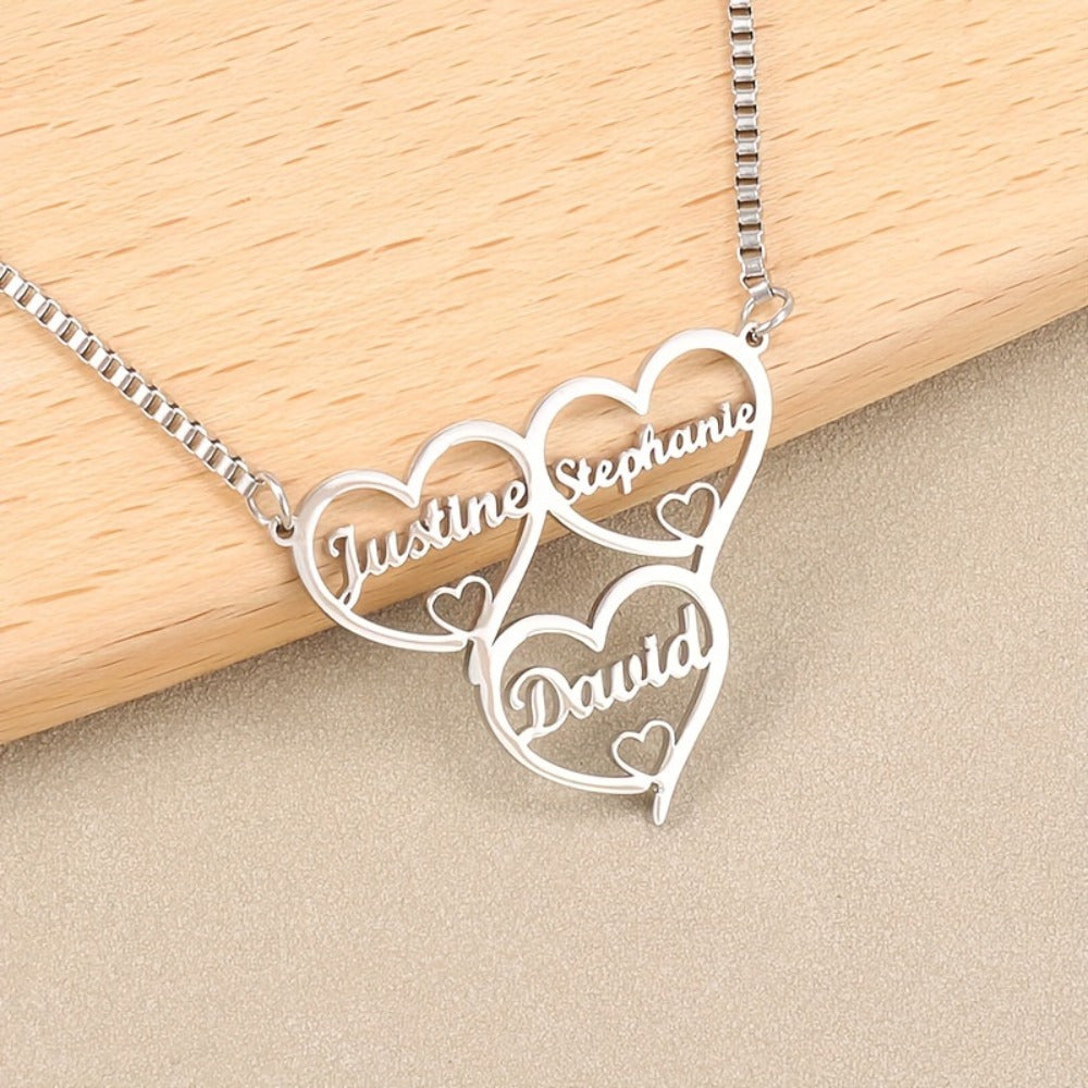 Personalized Name Custom Family Heart Pendant Necklace Stainless Steel Jewelry Gift for Women