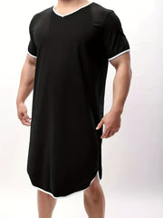 Men's Summer Stretch V-Neck Knee-Length Sleepwear Robe in Solid Color