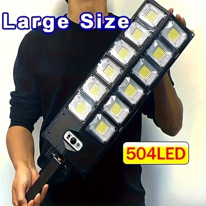 Solar Powered Outdoor Street Light with Motion Sensor 504 LED 7000K Cool White Dimmable Energy-Efficient