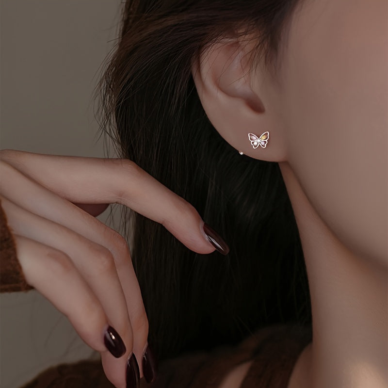 Ayollarlar uchun kapalak shaklidagi stud taqinchoq, sterling kumush, rhinestone, alloy zargarlik buyumlari