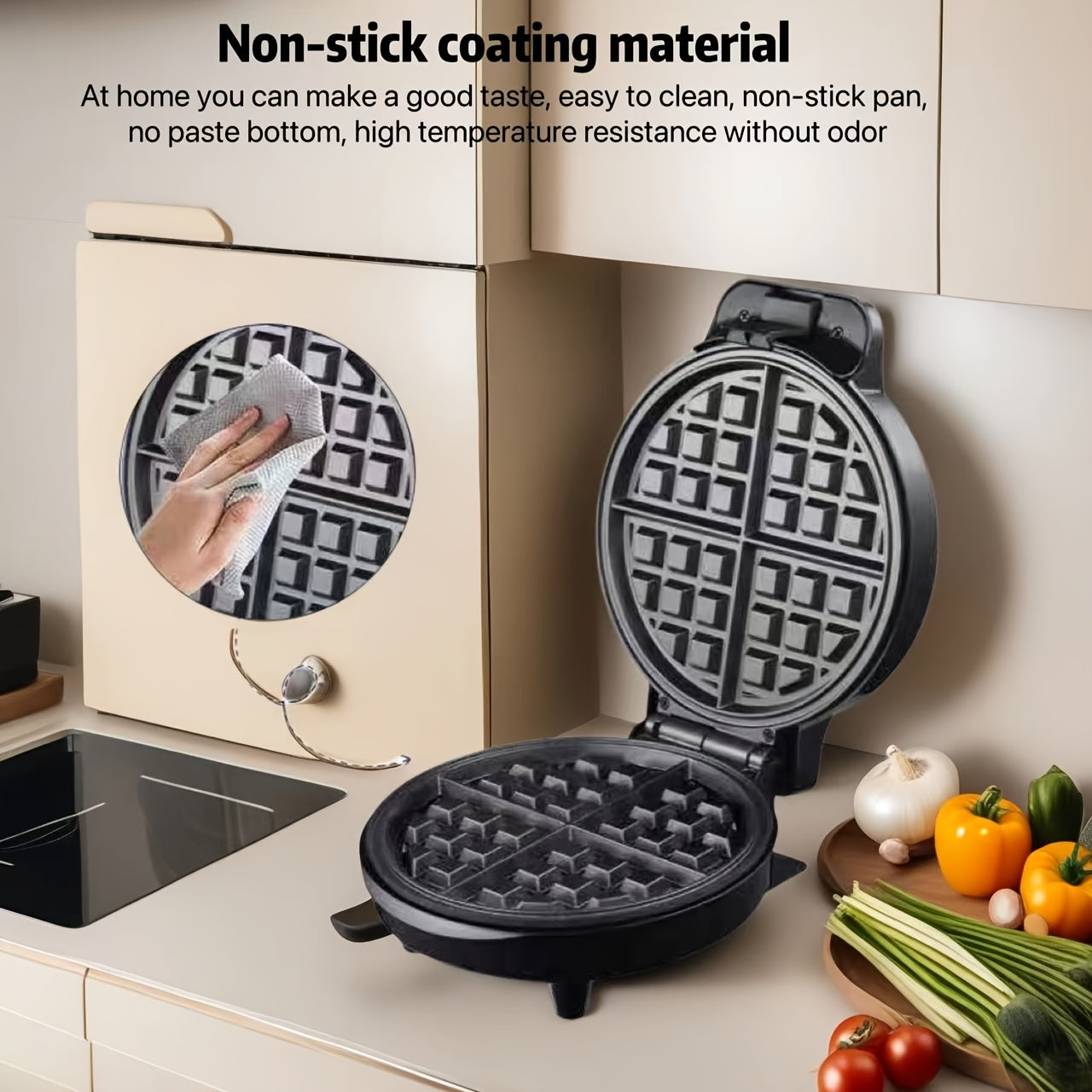 Large Capacity European Waffle Maker for Four Waffles Non-Stick Easy to Clean