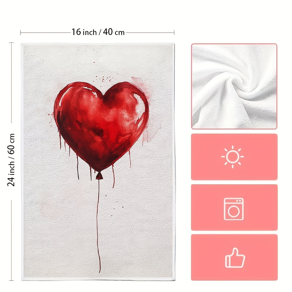 Two Pieces Ultra Soft Kitchen Towels Heart Balloon Design Absorbent Machine Washable