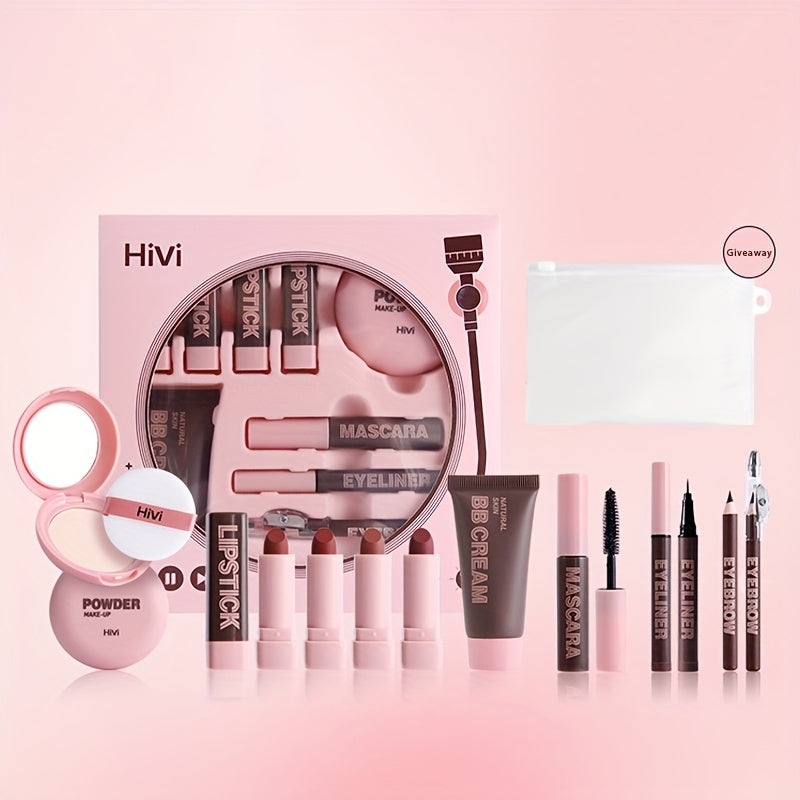 Набор косметики в подарок для женщин с помадой, BB-кремом, прессованной пудрой, подводкой для глаз и тушью для маминого дня
