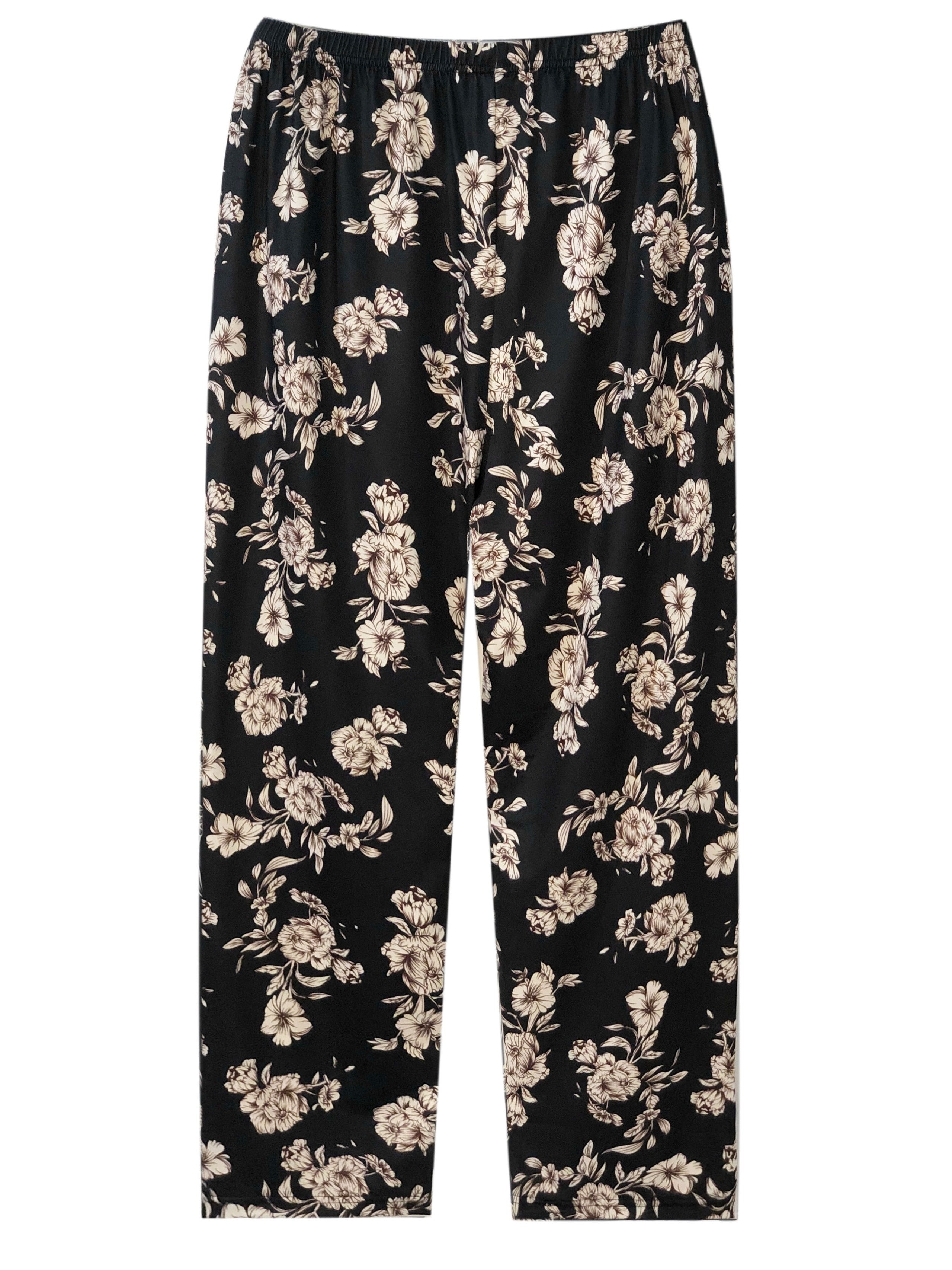 Women's Plus Size Floral Print Sleep Pants Elastic High Waist Casual All-Season