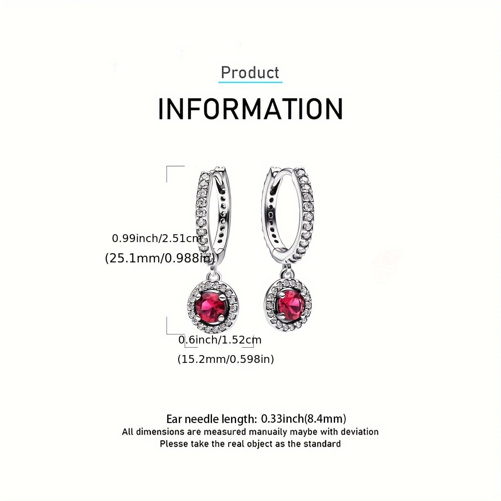 Red Hoop Earrings with Cubic Zirconia Sterling Silver Hypoallergenic Lightweight