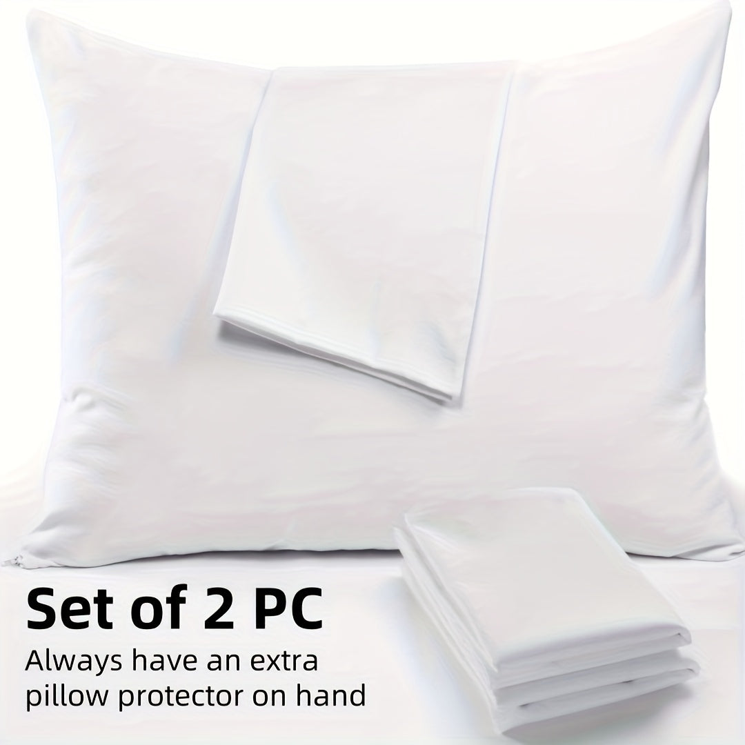 White Zippered Pillow Protectors Set Hotel Quality Breathable Soft 2 Pack