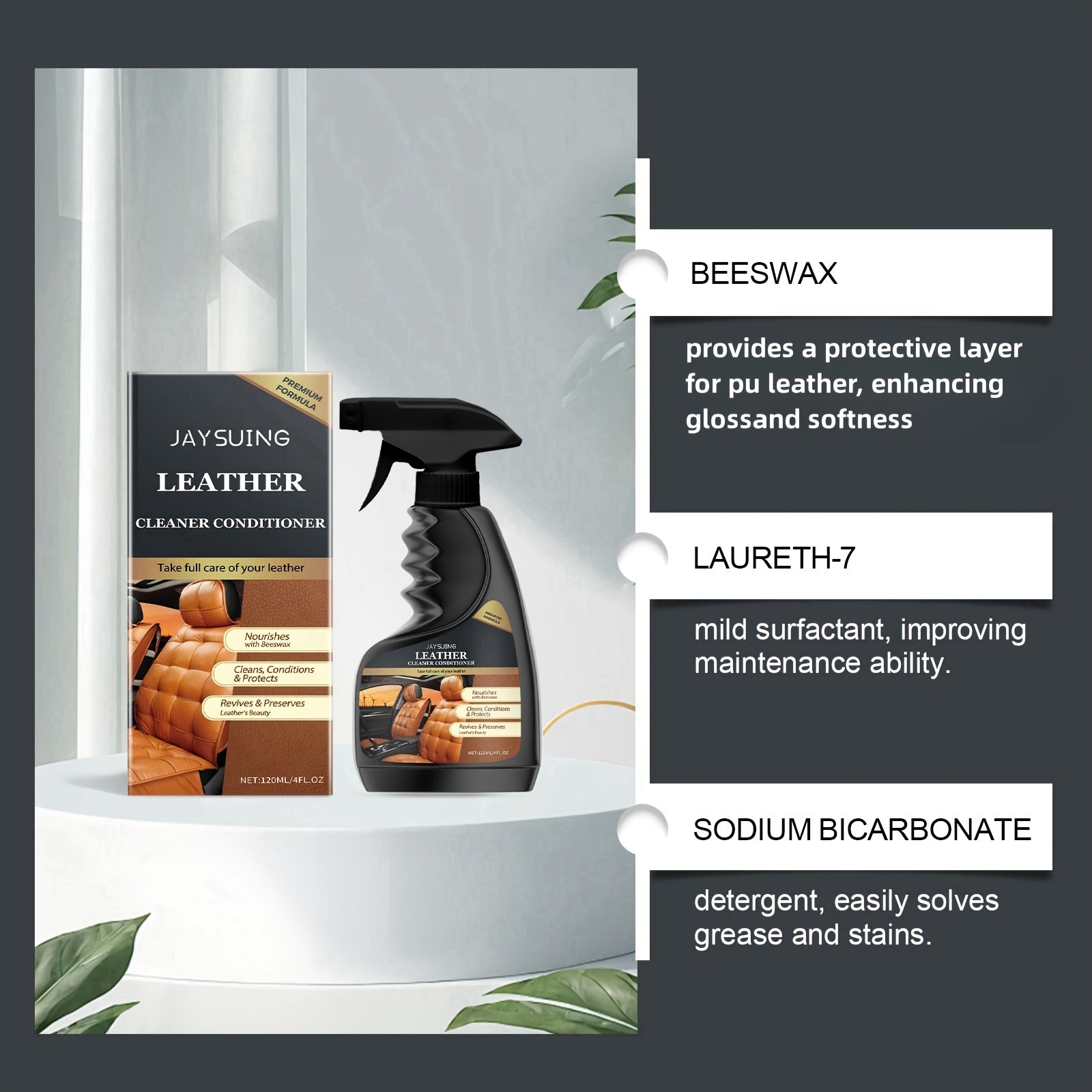 JAYSUING Terini tozalovchi va shartlovchi spreyi: Chuqur tozalovchi dog'larni olib tashlovchi, mebel, sumkalar, divanlar, avtomobil o'rindiqlari uchun porlaydigan vosita - Qoldiqsiz formula, natriy bikarbonati bilan - 1 litrdan kam suyuqlik hajmi