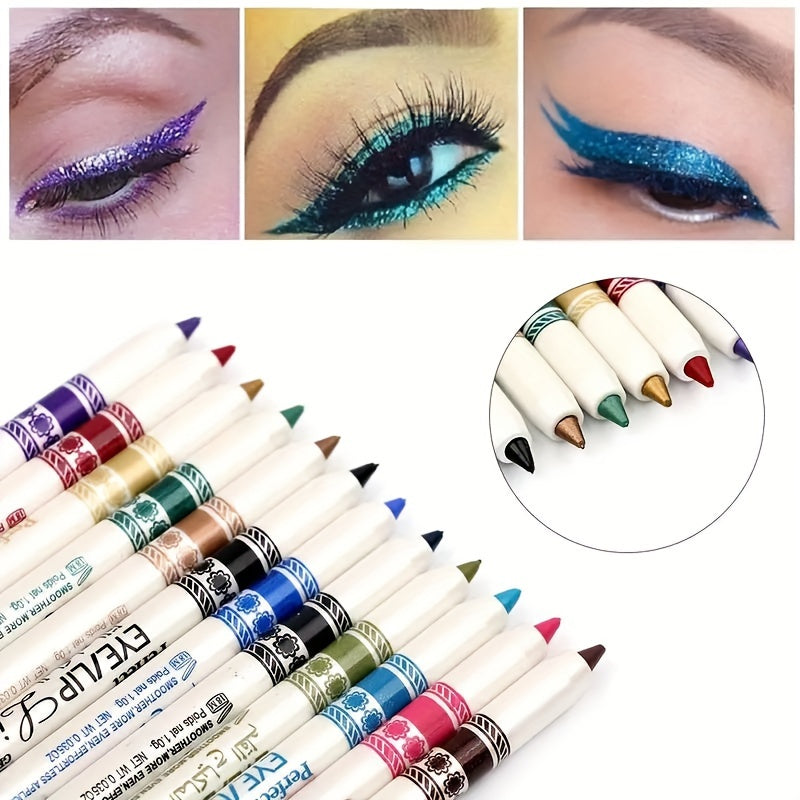 12Pcs Waterproof Colorful Eyeliner Pen Set Long-Lasting Shimmer Matte