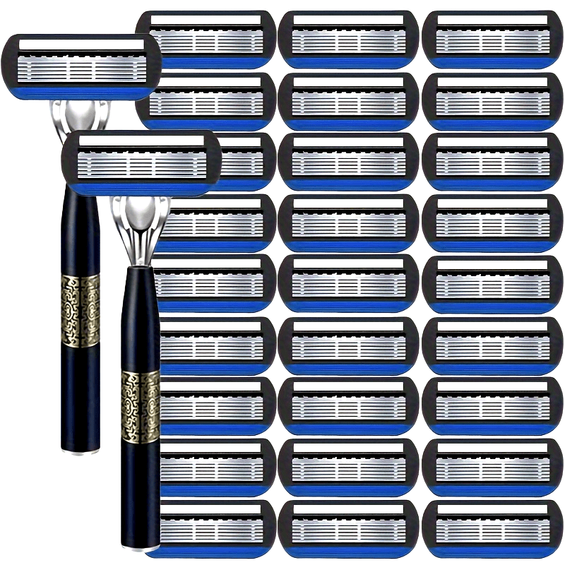 Men's 7-Layer Stainless Steel Razor Set with 12 Cartridges and Handle