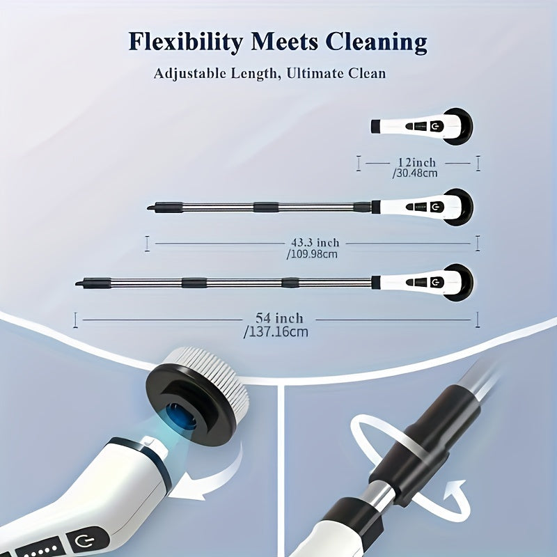7-in-1 Elektr tozalash choʻpchiq, 7 ta almashtiriladigan boshli, sozlanadigan tutqichli, pol, hojatxona, plitkalar uchun