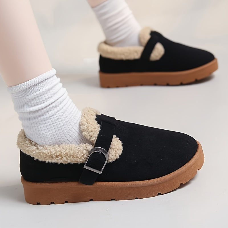Women's Cozy Winter Ankle Boots Plush Lined Buckle Casual Brown Rubber Sole