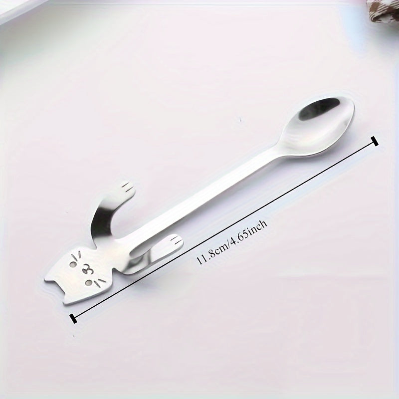 Set of 6 Cat-Shaped Stainless Steel Spoons for Coffee Tea Desserts