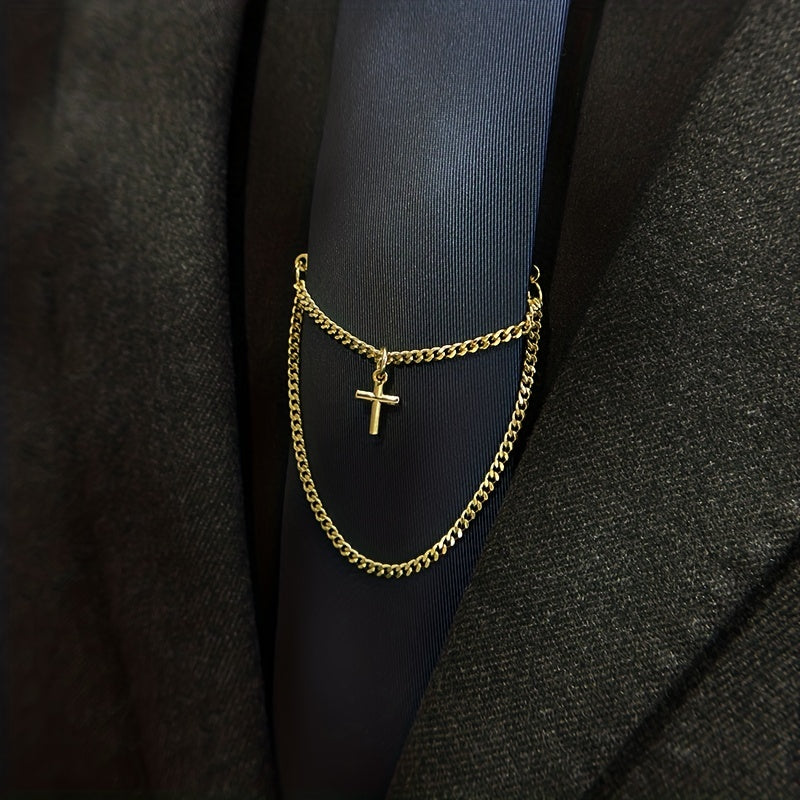 Men's Tie Clip Set with Cross Tie Buckle and Chain Elegant Fashion Accessory