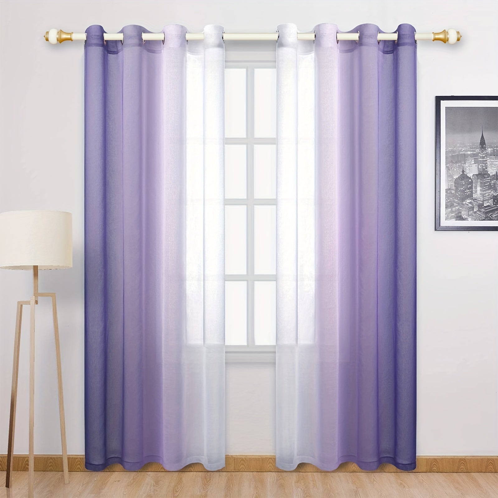 Juego de cortinas de hilos en degradé de poliéster con dos paneles transparentes para sala de estar, dormitorio y cocina