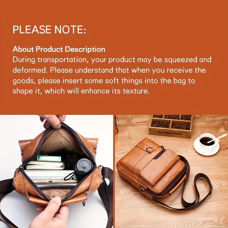Men's Large Capacity Crossbody Bag with Adjustable Strap Multi-Pocket Durable Solid Color for Daily Commute and Travel